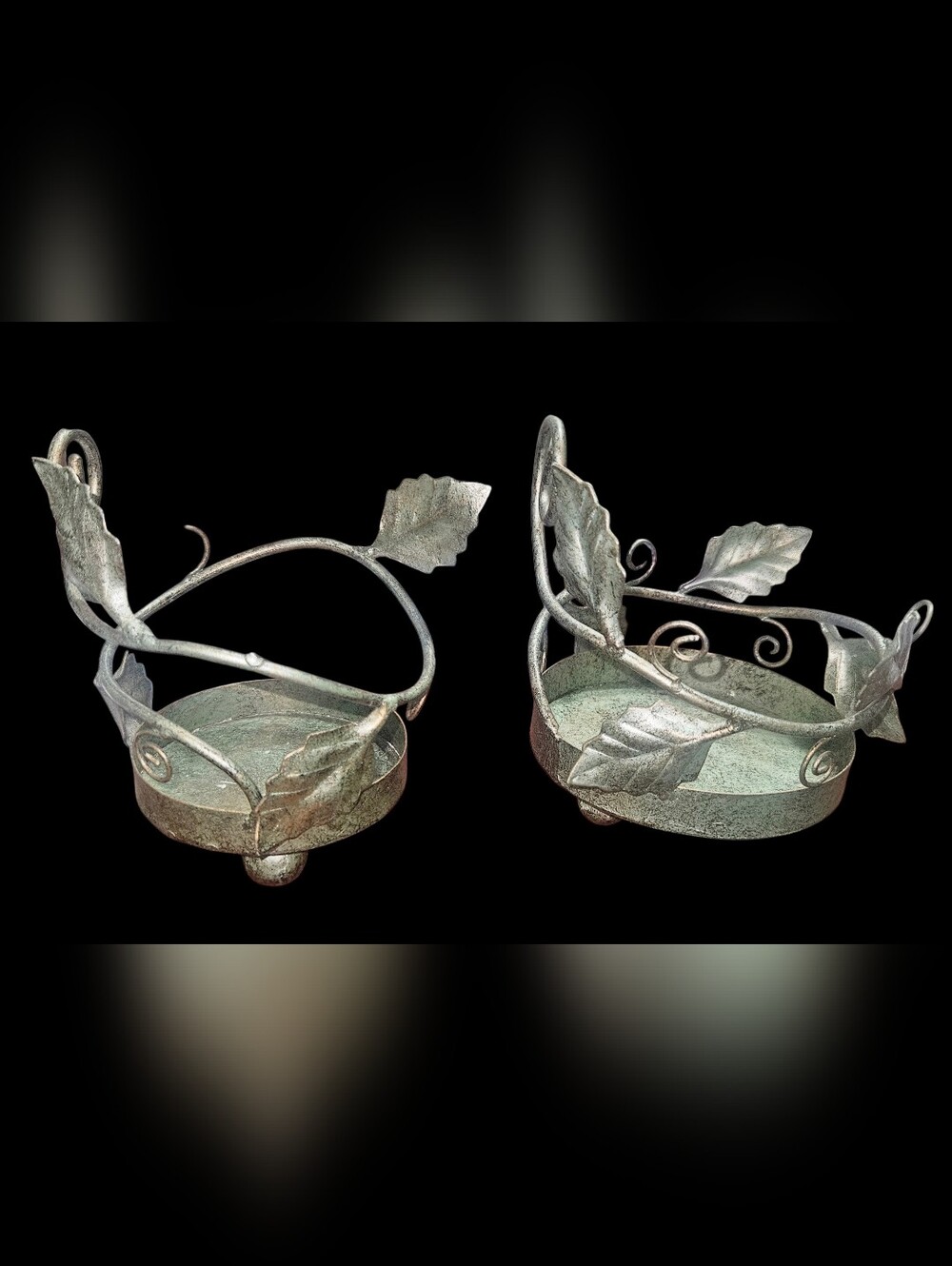 Set of 2 Pier 1 Imports Metal Verdigris Ivy Leaf Candle Holders Pillar base - Picture 4 of 8